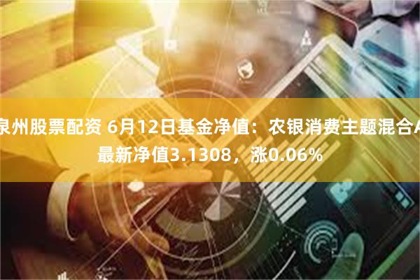 泉州股票配资 6月12日基金净值：农银消费主题混合A最新净值3.1308，涨0.06%