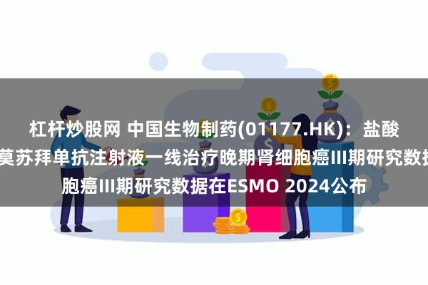 杠杆炒股网 中国生物制药(01177.HK)：盐酸安罗替尼胶囊联合贝莫苏拜单抗注射液一线治疗晚期肾细胞癌III期研究数据在ESMO 2024公布